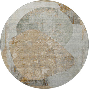 HomeRoots 8' Gray Rust and Beige Abstract Washable Round Rug with UV Protection - Durable, Stylish, Easy-Care Design 695543