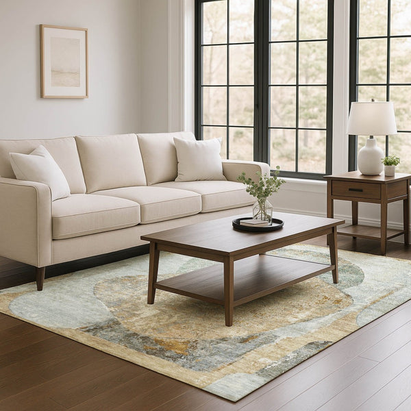 HomeRoots 9' X 12' Abstract Gray, Rust, and Beige Washable Area Rug - UV Protected, Durable, Easy Care Design 695545