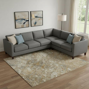 HomeRoots 9' X 12' Abstract Gray, Rust, and Beige Washable Area Rug - UV Protected, Durable, Easy Care Design 695545