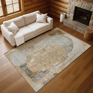 HomeRoots 10' X 14' Gray Abstract Washable Area Rug – UV Protected, Stain Resistant, Non-Slip for Modern Homes 695546