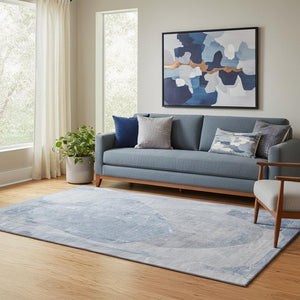HomeRoots 5' Stylish Sky Blue Gray Silver Abstract Washable Area Rug - Perfect for Modern Homes & High Traffic Areas 695548