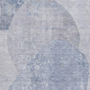 HomeRoots 5' Stylish Sky Blue Gray Silver Abstract Washable Area Rug - Perfect for Modern Homes & High Traffic Areas 695548