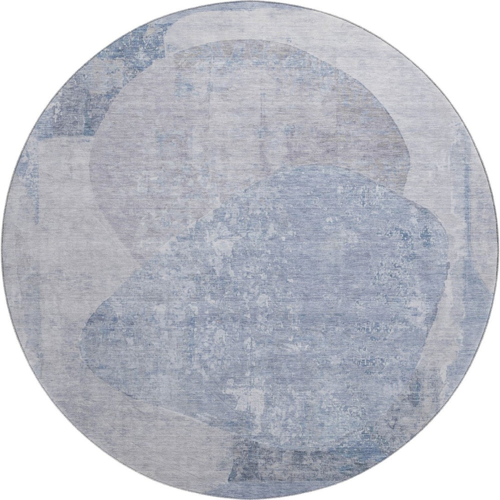HomeRoots 8' Sky Blue Gray and Silver Abstract Round Rug - Washable, UV Protected, Stain Resistant Design! 695549