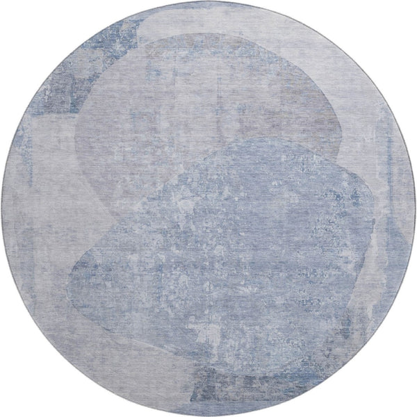HomeRoots 8' Sky Blue Gray and Silver Abstract Round Rug - Washable, UV Protected, Stain Resistant Design! 695549