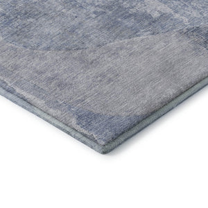 HomeRoots 8' Sky Blue Gray and Silver Abstract Round Rug - Washable, UV Protected, Stain Resistant Design! 695549