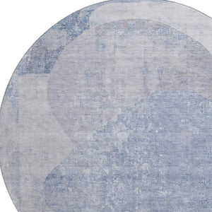 HomeRoots 8' Sky Blue Gray and Silver Abstract Round Rug - Washable, UV Protected, Stain Resistant Design! 695549