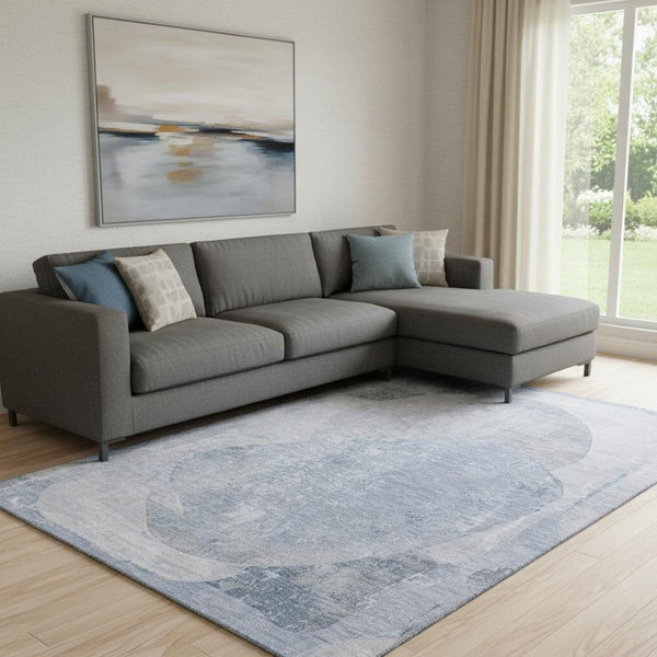 HomeRoots 8' X 10' Sky Blue Gray Silver Abstract Area Rug – Washable, Stain Resistant, UV Protected for Style 695550