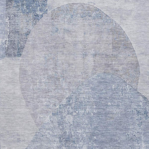 HomeRoots 8' X 10' Sky Blue Gray Silver Abstract Area Rug – Washable, Stain Resistant, UV Protected for Style 695550