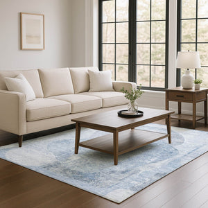 HomeRoots 9' X 12' Stylish Sky Blue Gray Silver Abstract Area Rug - UV Protected, Washable & Stain Resistant! 695551