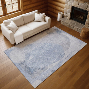 HomeRoots 9' X 12' Stylish Sky Blue Gray Silver Abstract Area Rug - UV Protected, Washable & Stain Resistant! 695551