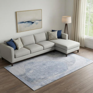 HomeRoots 10' X 14' Sky Blue Gray Silver Area Rug - Washable, Stain-Resistant, UV Protected for Modern Elegance 695552