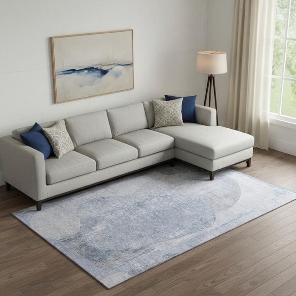 HomeRoots 10' X 14' Sky Blue Gray Silver Area Rug - Washable, Stain-Resistant, UV Protected for Modern Elegance 695552