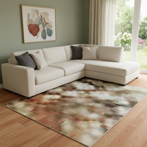 HomeRoots 8' X 10' Stylish Teal, Copper & Gray Abstract Washable Area Rug – UV Protected & Stain Resistant! 695556