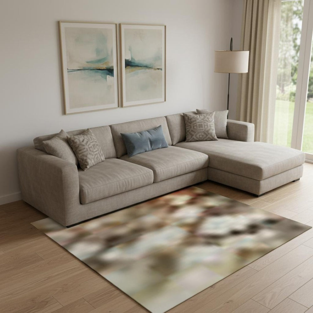 HomeRoots 10' X 14' Teal Copper Gray Abstract Area Rug - Washable, UV Protected, Kid & Pet Friendly! 695558