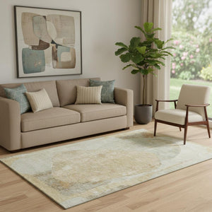 HomeRoots 5' X 8' Modern Abstract Taupe Beige & Rust Washable Area Rug with UV Protection for Homes 695560