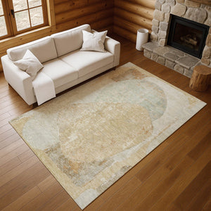 HomeRoots 5' X 8' Modern Abstract Taupe Beige & Rust Washable Area Rug with UV Protection for Homes 695560