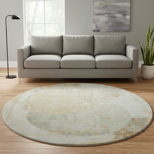 HomeRoots 8' Taupe Beige & Rust Abstract Washable Round Rug - UV Protected, Non-Slip, Modern Design for Any Room 695561