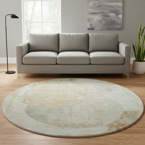 HomeRoots 8' Taupe Beige & Rust Abstract Washable Round Rug - UV Protected, Non-Slip, Modern Design for Any Room 695561