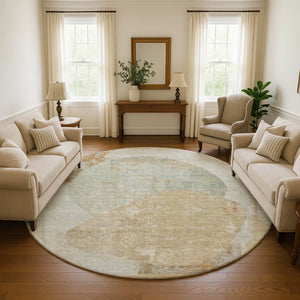 HomeRoots 8' Taupe Beige & Rust Abstract Washable Round Rug - UV Protected, Non-Slip, Modern Design for Any Room 695561