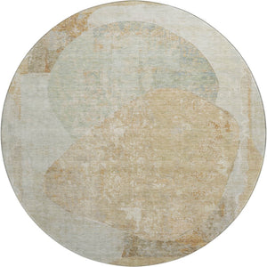 HomeRoots 8' Taupe Beige & Rust Abstract Washable Round Rug - UV Protected, Non-Slip, Modern Design for Any Room 695561