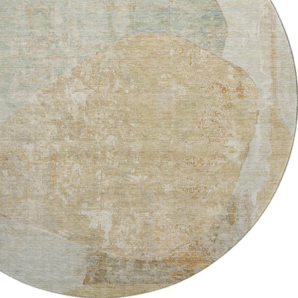 HomeRoots 8' Taupe Beige & Rust Abstract Washable Round Rug - UV Protected, Non-Slip, Modern Design for Any Room 695561