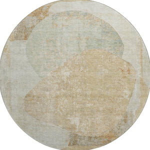 HomeRoots 8' Taupe Beige & Rust Abstract Washable Round Rug - UV Protected, Non-Slip, Modern Design for Any Room 695561
