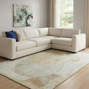 HomeRoots 8' X 10' Washable Area Rug in Taupe Beige & Rust - Durable, UV-Protected, Modern Abstract Design 695562