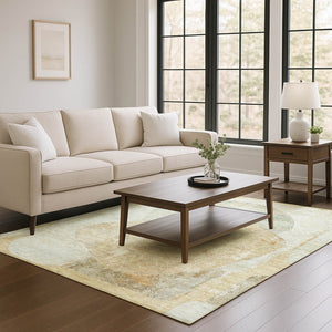 HomeRoots 8' X 10' Washable Area Rug in Taupe Beige & Rust - Durable, UV-Protected, Modern Abstract Design 695562