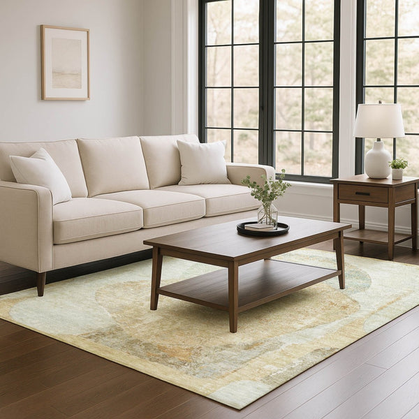 HomeRoots 8' X 10' Washable Area Rug in Taupe Beige & Rust - Durable, UV-Protected, Modern Abstract Design 695562