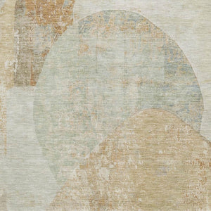 HomeRoots 8' X 10' Washable Area Rug in Taupe Beige & Rust - Durable, UV-Protected, Modern Abstract Design 695562