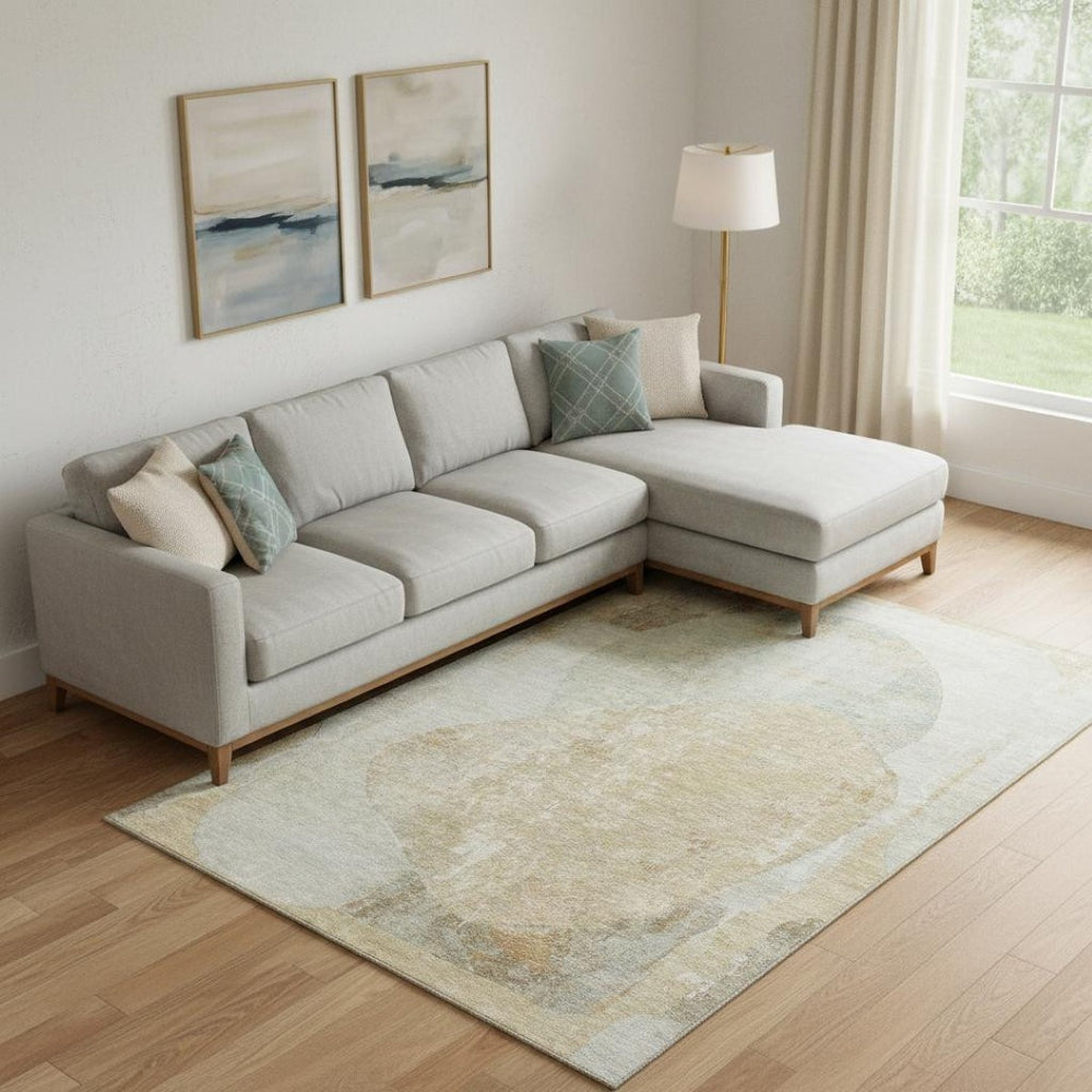 HomeRoots 9' X 12' Abstract Area Rug in Taupe Beige & Rust - Washable, UV Protected, Stain-Resistant Design 695563
