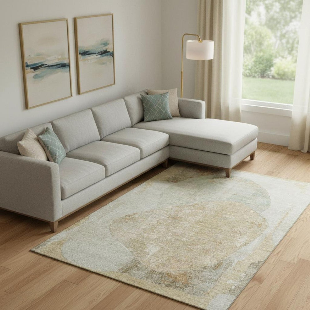 HomeRoots 10' X 14' Taupe Beige & Rust Abstract Area Rug - Washable, UV Protected, Stain Resistant, Non-Slip! 695564