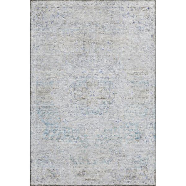 HomeRoots 5' X 8' Elegant Beige Blue Gray Floral Medallion Area Rug - Washable, UV Protected & Non-Slip! 695566