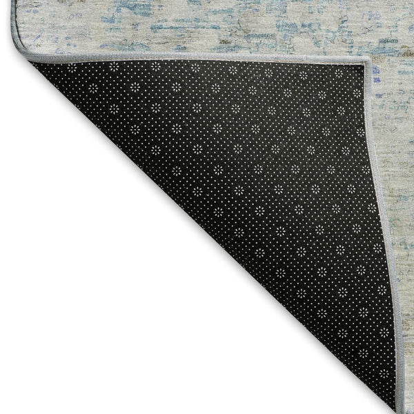 HomeRoots 5' X 8' Elegant Beige Blue Gray Floral Medallion Area Rug - Washable, UV Protected & Non-Slip! 695566