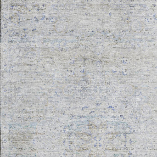 HomeRoots 5' X 8' Elegant Beige Blue Gray Floral Medallion Area Rug - Washable, UV Protected & Non-Slip! 695566