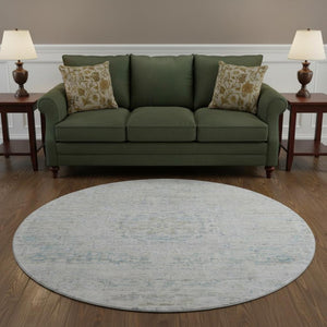 HomeRoots 8' Beige Blue and Gray Floral Medallion Round Rug - Washable, UV-Protected, Ideal for High-Traffic Homes 695567