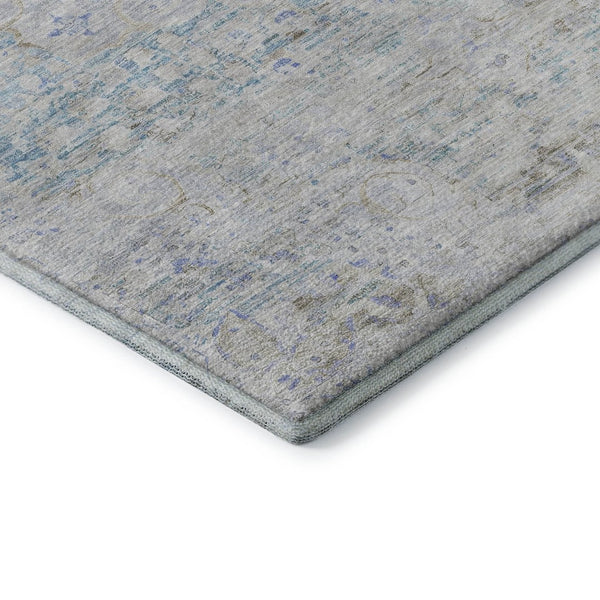 HomeRoots 8' Beige Blue and Gray Floral Medallion Round Rug - Washable, UV-Protected, Ideal for High-Traffic Homes 695567