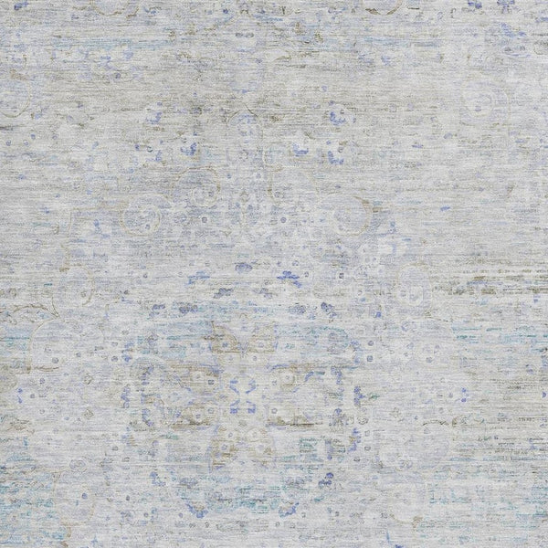 HomeRoots 9' X 12' Beige Blue Gray Floral Medallion Area Rug - Washable, Stain Resistant & UV Protected Design 695569