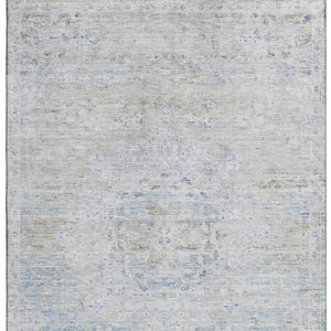 HomeRoots 9' X 12' Beige Blue Gray Floral Medallion Area Rug - Washable, Stain Resistant & UV Protected Design 695569