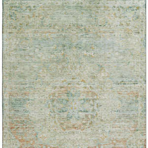 HomeRoots 5' X 8' Sage Blue & Copper Floral Medallion Area Rug - Washable, UV Protected, Stain Resistant Elegance 695572