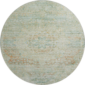 HomeRoots 8' Sage Blue & Copper Floral Medallion Round Rug – Durable, Washable & UV-Protected for Busy Homes 695573