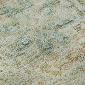 HomeRoots 8' Sage Blue & Copper Floral Medallion Round Rug – Durable, Washable & UV-Protected for Busy Homes 695573