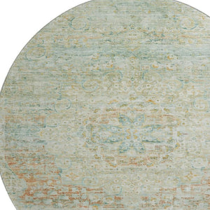 HomeRoots 8' Sage Blue & Copper Floral Medallion Round Rug – Durable, Washable & UV-Protected for Busy Homes 695573