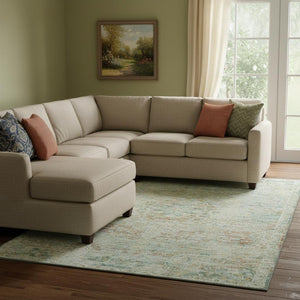 HomeRoots 8' X 10' Sage Blue & Copper Floral Medallion Area Rug - Washable, UV Protected, Non-Slip Backing 695574