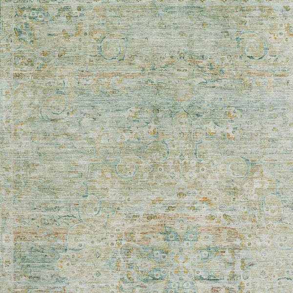 HomeRoots 8' X 10' Sage Blue & Copper Floral Medallion Area Rug - Washable, UV Protected, Non-Slip Backing 695574
