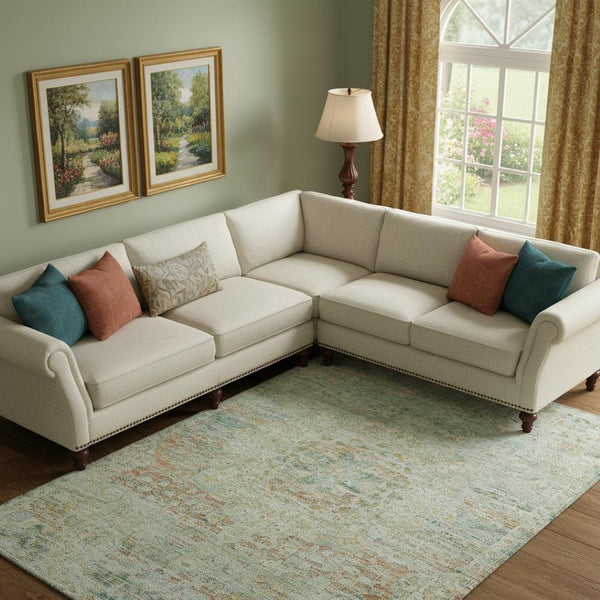 HomeRoots 9' X 12' Sage Blue & Copper Floral Medallion Area Rug – Stain Resistant, UV Protected, Easy Care! 695575
