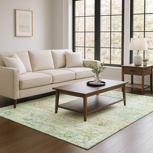 HomeRoots 9' X 12' Sage Blue & Copper Floral Medallion Area Rug – Stain Resistant, UV Protected, Easy Care! 695575