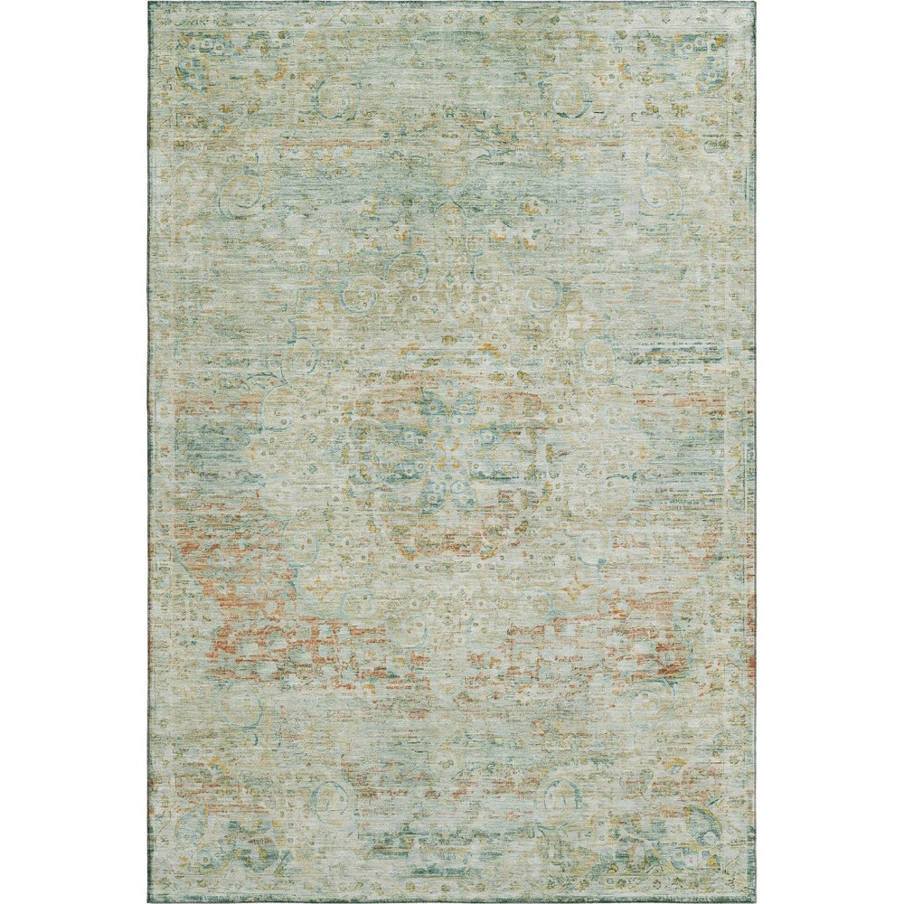 HomeRoots 9' X 12' Sage Blue & Copper Floral Medallion Area Rug – Stain Resistant, UV Protected, Easy Care! 695575