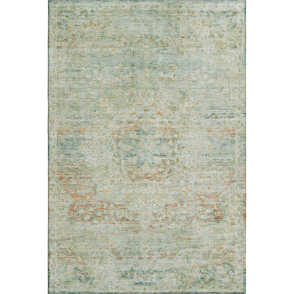HomeRoots 9' X 12' Sage Blue & Copper Floral Medallion Area Rug – Stain Resistant, UV Protected, Easy Care! 695575