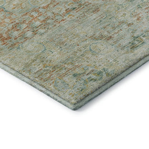 HomeRoots 9' X 12' Sage Blue & Copper Floral Medallion Area Rug – Stain Resistant, UV Protected, Easy Care! 695575